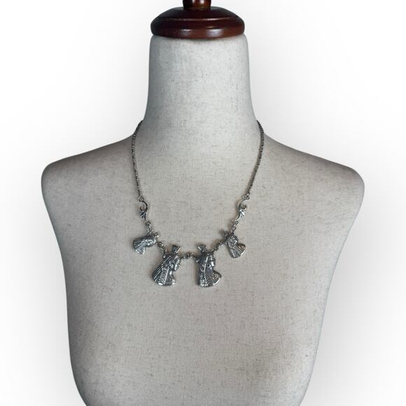 Vintage 925 Sterling Silver Egyptian Cleopatra Head Charm Necklace 19” - Picture 2 of 7